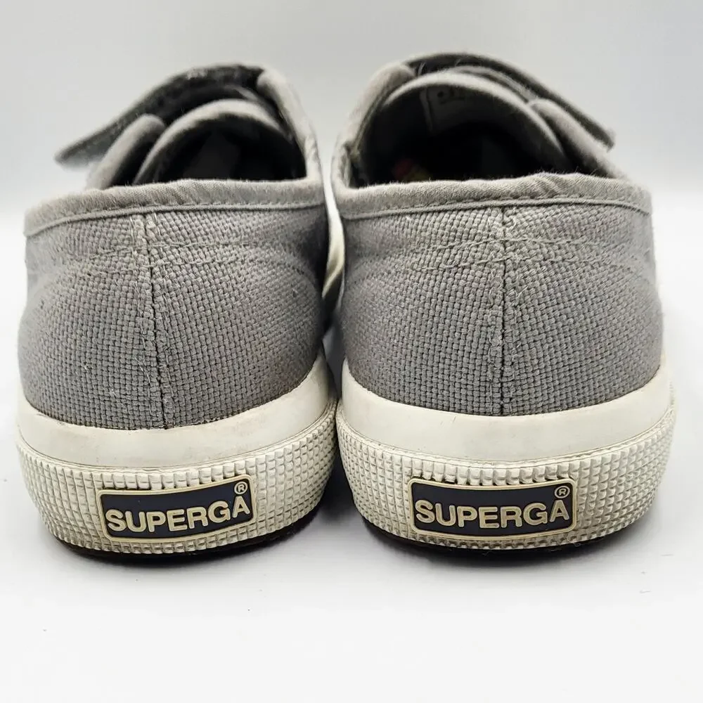 Superga 2750 Gray & White Double Hook & Loop Strap Casual Sneakers Womens Size 6